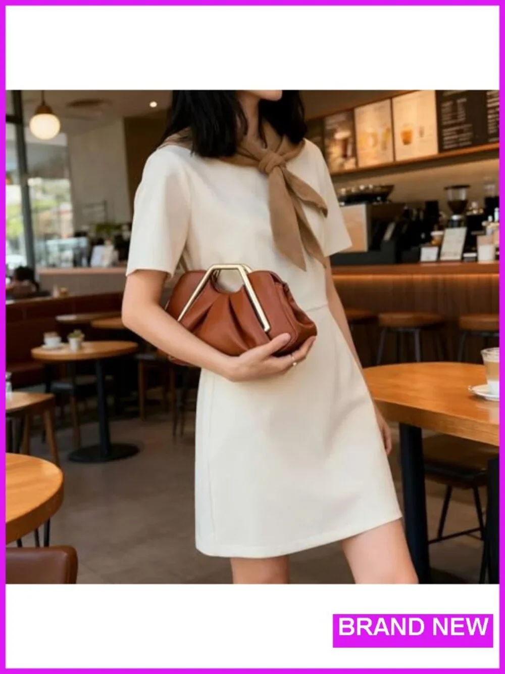 Ruched Cloud Clutch Purse with Geometric Metal Handle Women's Evening Bag PU